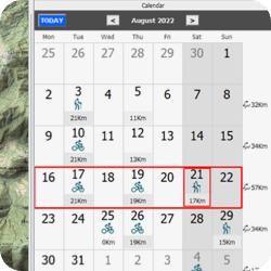 Calendar of activities in CompeGPS Land